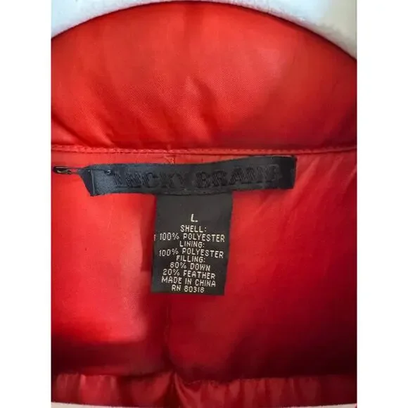 Vintage Y2K Lucky Brand Down Puffer‎ Jacket Orange Red Size Large Coat - Picture 7 of 11
